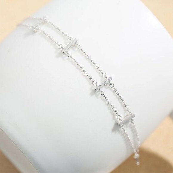 NEW 925 Sterling Silver Diamond Bar Bracelet - Picture 5 of 10